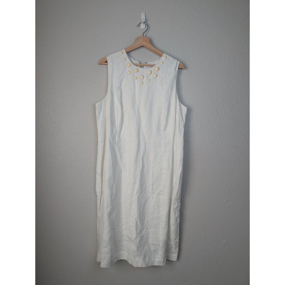 Isaac Mizrahi White Linen Dress Size 16 Summer Coastal - Picture 1 of 7